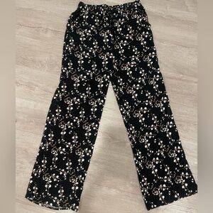 Black Floral Wide Leg Pants